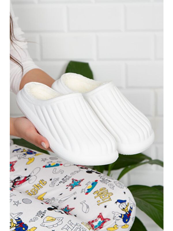 FLORA Kapalı İçi Yünlü Unisex Ev Terliği Kışlık Terlik Su Geçirmez - Görsel 2