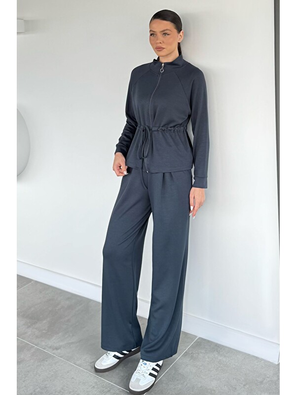 Gülseli Kadın Bel Büzgülü Kemerli Sweat Pantolon İkili Takım