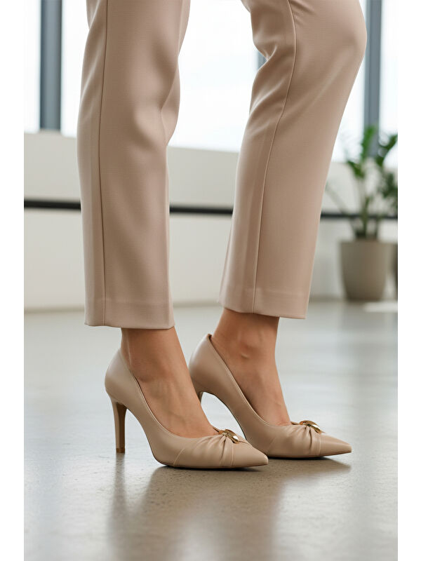 Bej Cilt Kadın İnce Uzun Topuklu Ayakkabı 575033 Z - Görsel 4