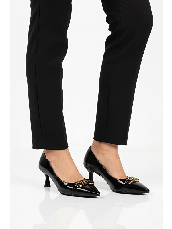 Siyah Rugan İnce Kısa Topuklu Kadın Abiye Ayakkabı 695029 Z - Görsel 2
