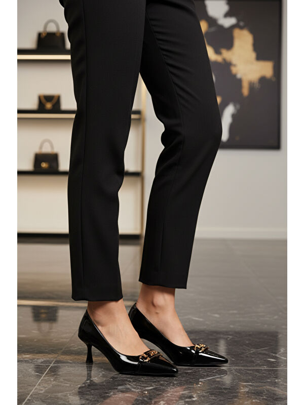 Siyah Rugan İnce Kısa Topuklu Kadın Abiye Ayakkabı 695029 Z - Görsel 4