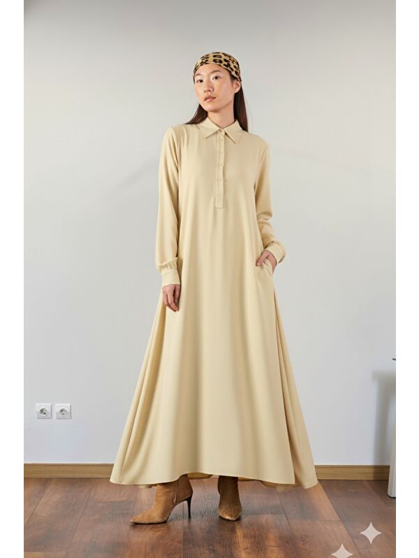 Mevra A Pile Ekstra Salaş Elbise Butter Yellow