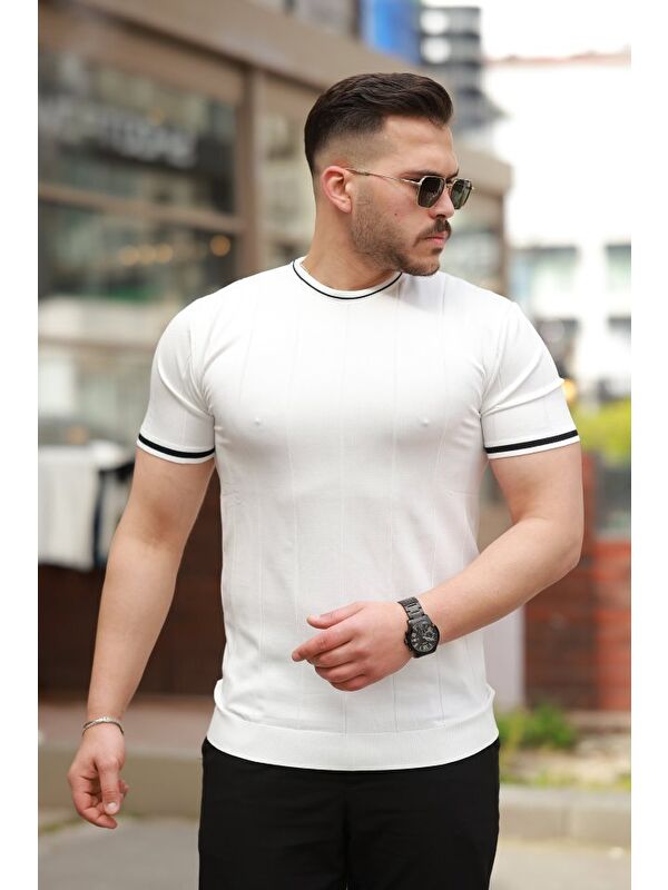 Jane's Erkek Bisiklet Yaka çizgi Desenli Ribanalı Kısa Kollu Tshirt