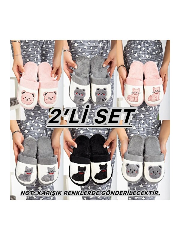 Slipcat Unisex Nakışlı Kadife Ev Terliği