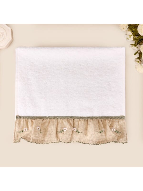 Evidea Soft Green Culture Twin Papatya Desenli El Havlusu - Ekru - 30x50 cm
