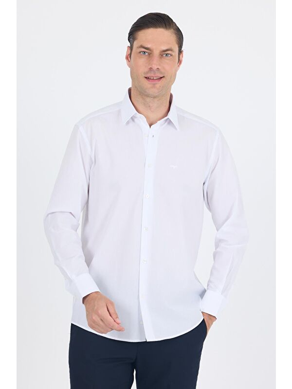 İMZA Beyaz Klasik Yaka Uzun Kol Cepsiz Comfort Fit Classic Pamuklu Gömlek Gömlek 1004250287