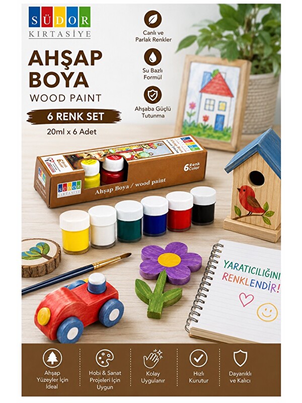 artmaster Ahşap Boyası 6 Renk 20ml 1 Paket Südor 6 Lı Ahşap Boya Yüksek Kapatıcılık Canlı Renkle Hızlı Kuruma
