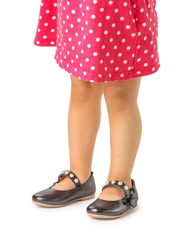 Bareti Vakko İncili Günlük Cırtlı Kız Çocuk Babet Ayakkabı - Görsel 3