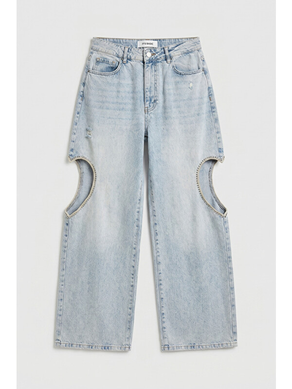 It's Basic Kadın Ice T-12s6-3 Süper Baggy Fit Kalp Detaylı Tasarım Denim Jean
