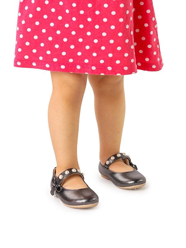 Bareti Vakko İncili Günlük Cırtlı Kız Çocuk Babet Ayakkabı - Görsel 4