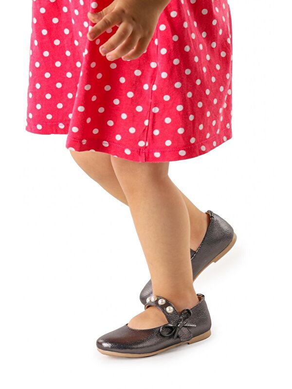 Bareti Vakko İncili Günlük Cırtlı Kız Çocuk Babet Ayakkabı - Görsel 5