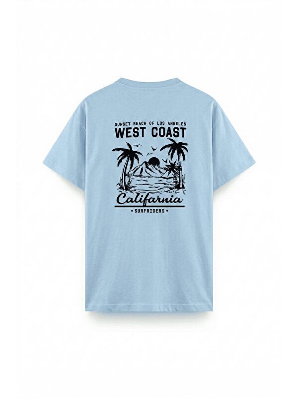 Oksit Turkuaz West Coast Surfriders California Baskılı Erkek Unisex  Tişört Büyük Beden Tshirt-20055