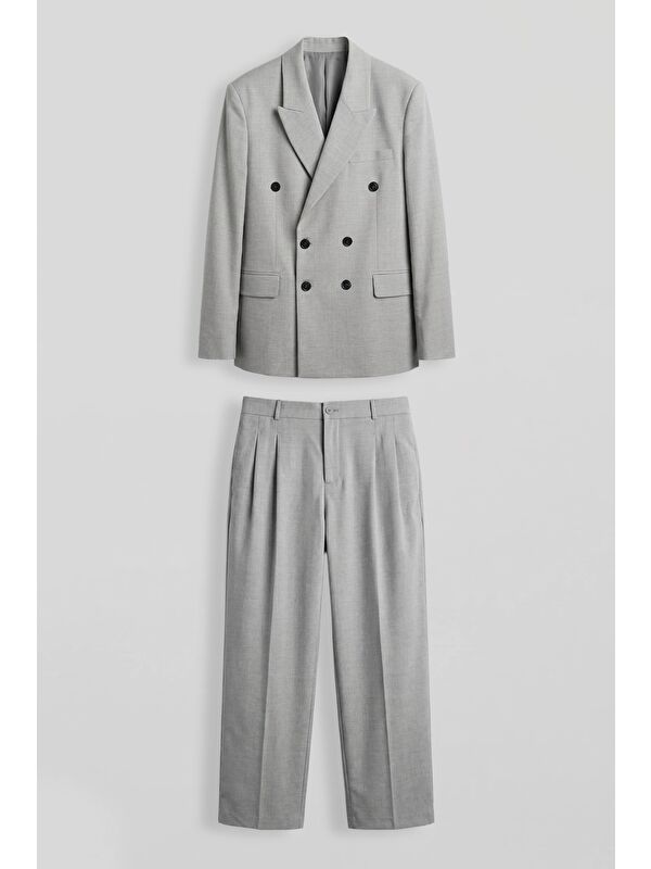 Abluka Online Erkek Oversize Kruvaze Modern Takım Elbise Gri