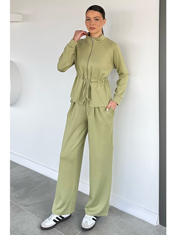 Gülseli Kadın Bel Büzgülü Kemerli Sweat Pantolon İkili Takım