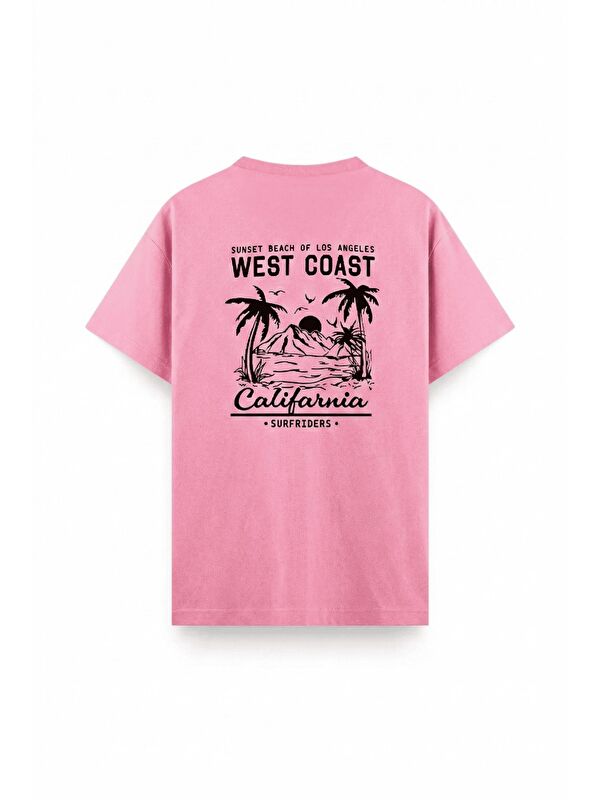 Oksit Pembe West Coast Surfriders California Baskılı Erkek Unisex  Tişört Büyük Beden Tshirt-20024