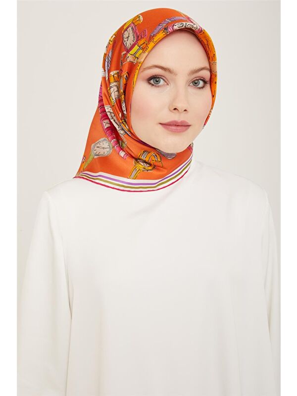 ARMİNE Obje Desenli Twill İpek Eşarp 24Ya9141 80 04