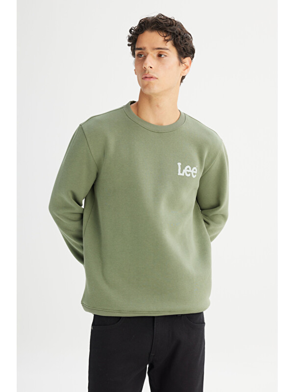 Lee Regular Fit Bisiklet Yaka İçi Polarlı Yeşil Sweatshirt
