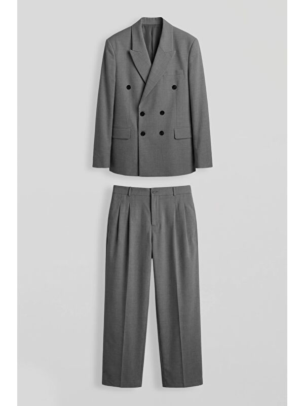 Abluka Online Erkek Oversize Kruvaze Modern Takım Elbise Antrasit