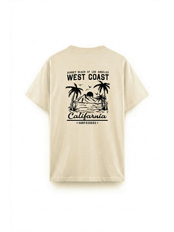 Oksit Bej West Coast Surfriders California Baskılı Erkek Unisex  Tişört Büyük Beden Tshirt-25636