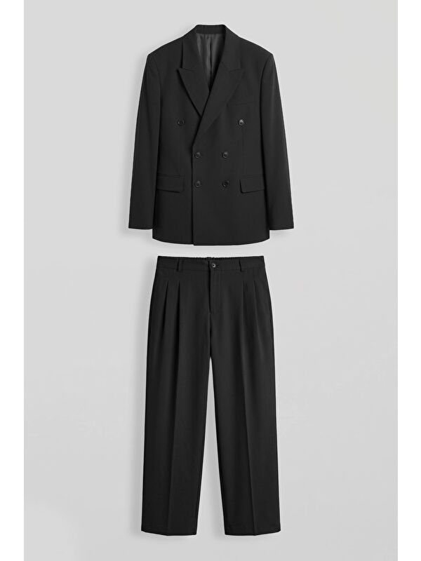 Abluka Online Erkek Oversize Kruvaze Modern Takım Elbise Siyah