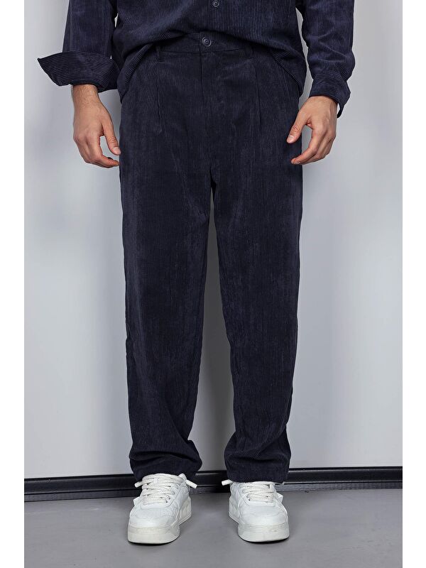 Abluka Online Erkek Kadife Dokulu Baggy Fit Pantolon Lacivert