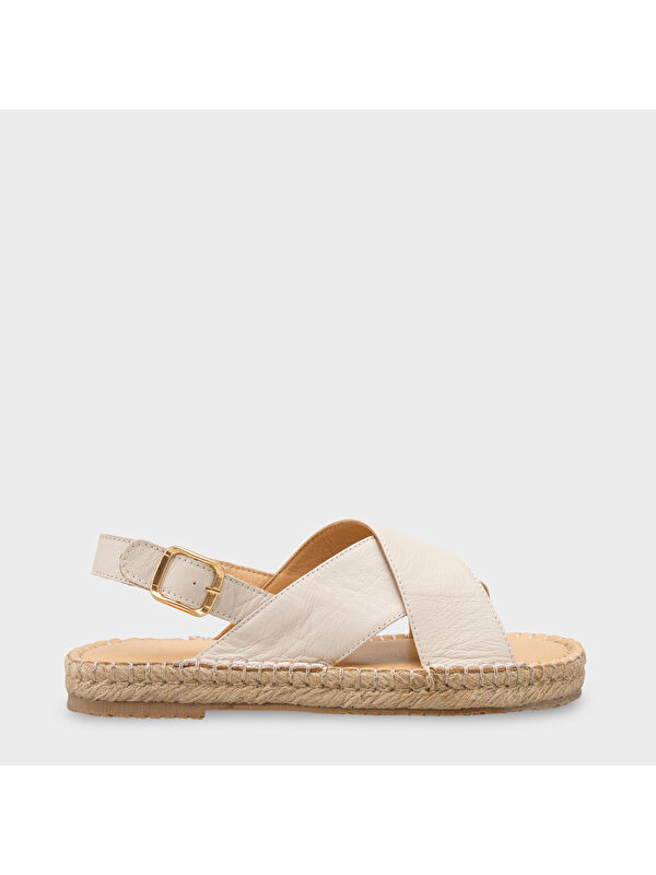 Capone Outfitters Lilian Hakiki Deri Espadril Tabanlı Kadın Sandalet