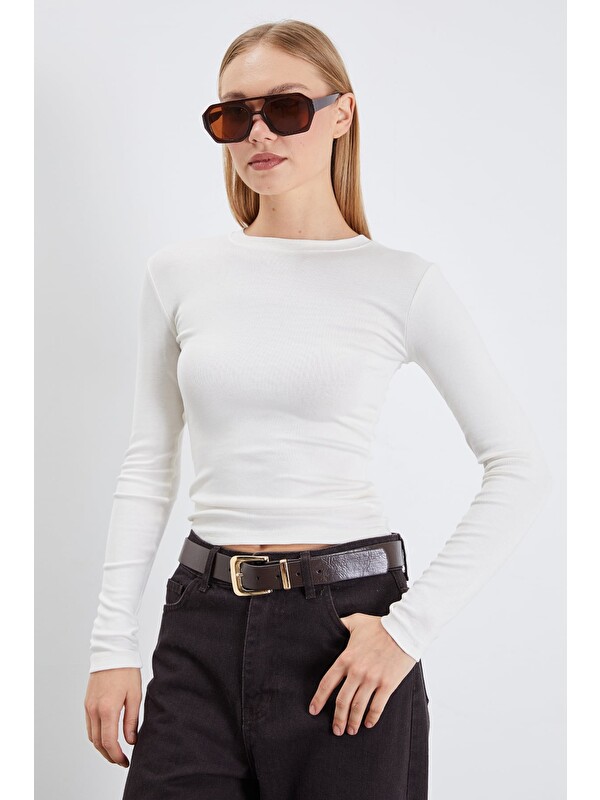 Fullamoda Basic Bisiklet Yaka Slim Fit Crop Bluz