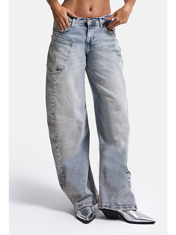 It's Basic Kadın Jean Rengi 4s6-89 Low Relaxed Fit Esnek Kumaş Tasarım Denim Jean