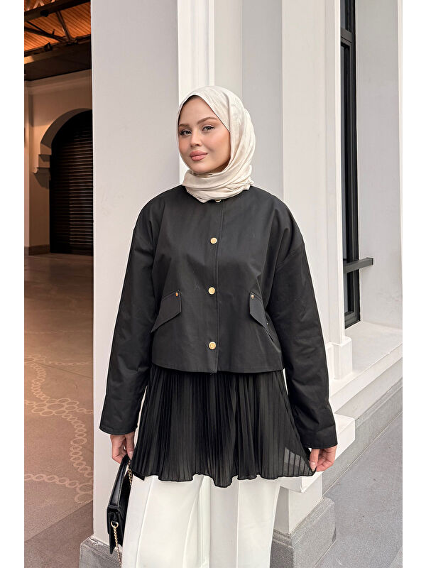 Locco Moda Kadın Beli Lastikli Piliseli İçlik Etek Siyah