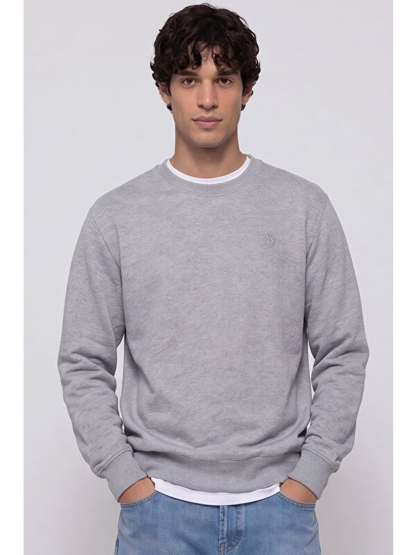 Sabri Özel Unisex Gri Normal Kesim Regular Fit %100 Pamuk Bisiklet Yaka Sweatshirt