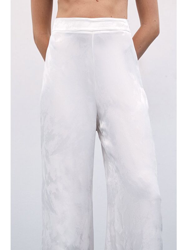 SATEEN Jakarlı Bol Paça Pantolon - Ekru