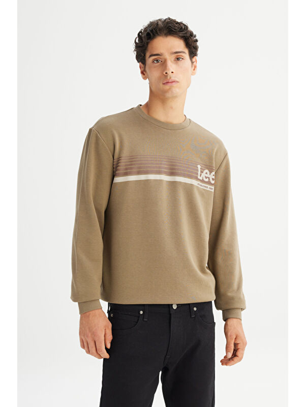 Lee Regular Fit Bisiklet Yaka Baskılı Haki Sweatshirt