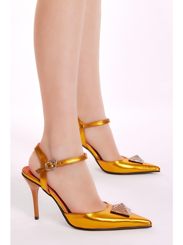 Tonny Black Turuncu Tonny Black Gecce Serisi Kadın Önü Taş İşlemeli Topuklu Ayakkabı