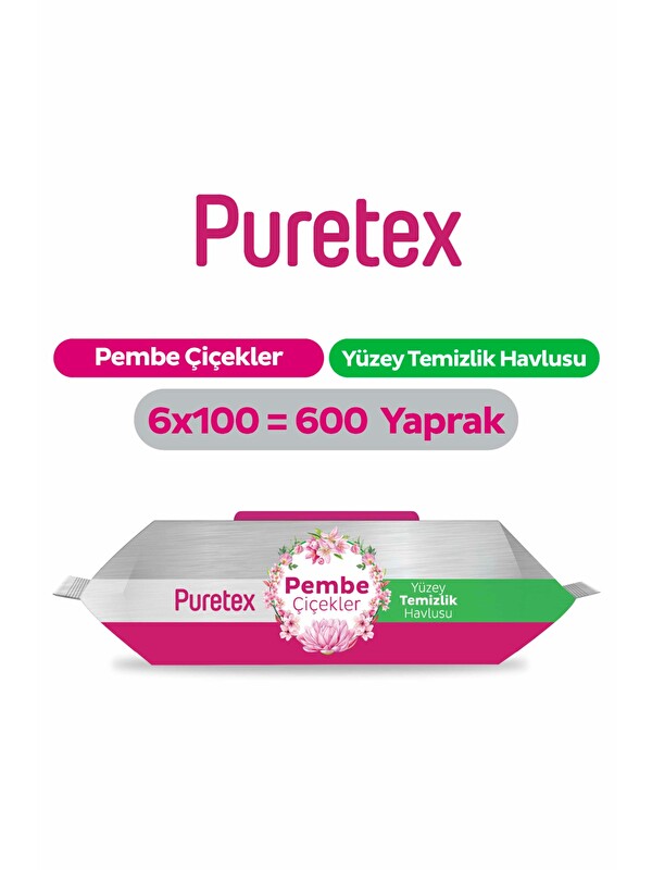 Puretex Yüzey Temizlik Havlusu Pembe Çiçekler 6x100 (600 Yaprak)