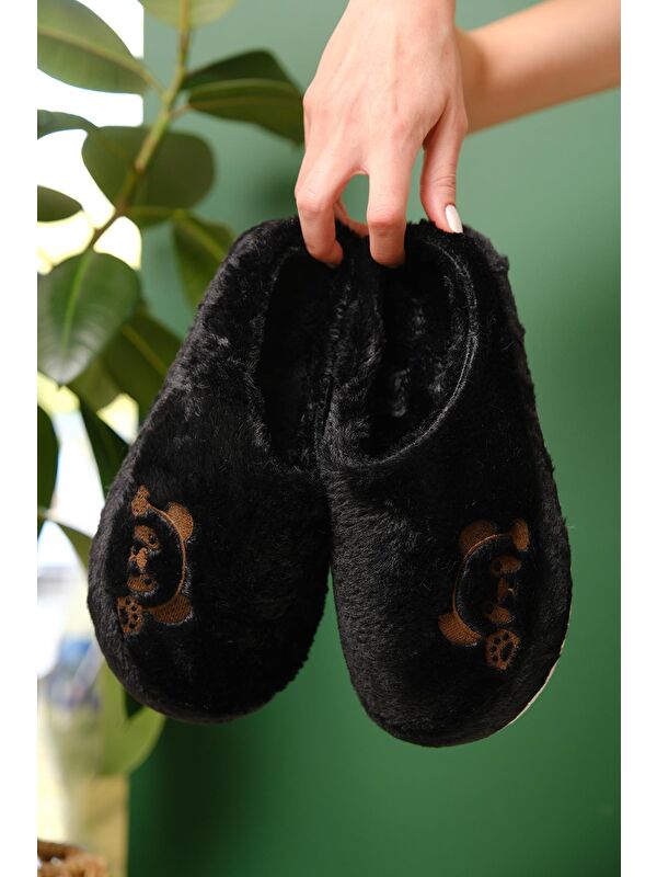 Panda Nakışlı Kadın Ev Terliği Pelüş Terlik Çeyiz ve Bohça Terliği Ses Yapmaz Kalın Taban - Görsel 4
