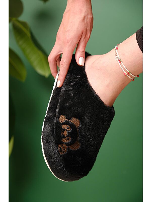 Panda Nakışlı Kadın Ev Terliği Pelüş Terlik Çeyiz ve Bohça Terliği Ses Yapmaz Kalın Taban - Görsel 6