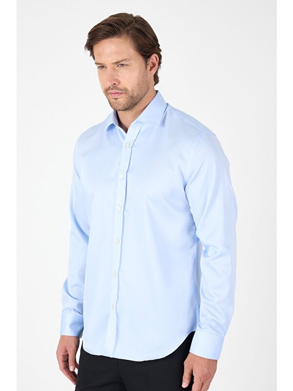 İMZA Koyu Mavi Uzun Kol İtalyan Yaka Cepsiz Non Iron Slim Fit %100 Pamuk Gömlek 1004250269