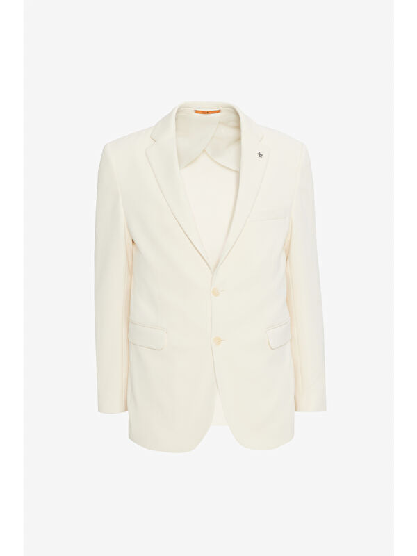 Altınyıldız Classics Erkek Ekru Pamuklu Slim Fit Dar Kesim Mono Yaka Kapak Cepli Esnek Blazer Ceket