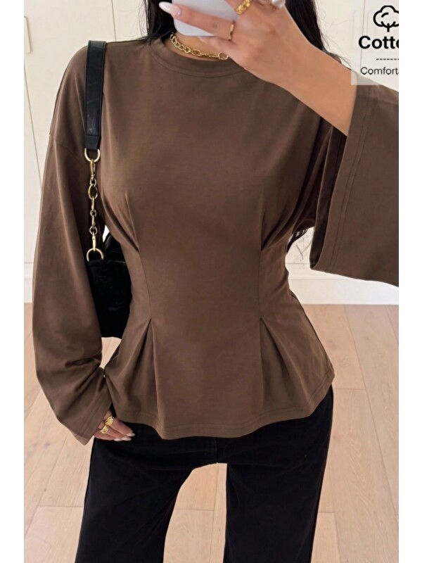 Tarz Cool Kadın Pilet Bel Oturtmalı Peplum Detaylı Uzun Kollu Bluz