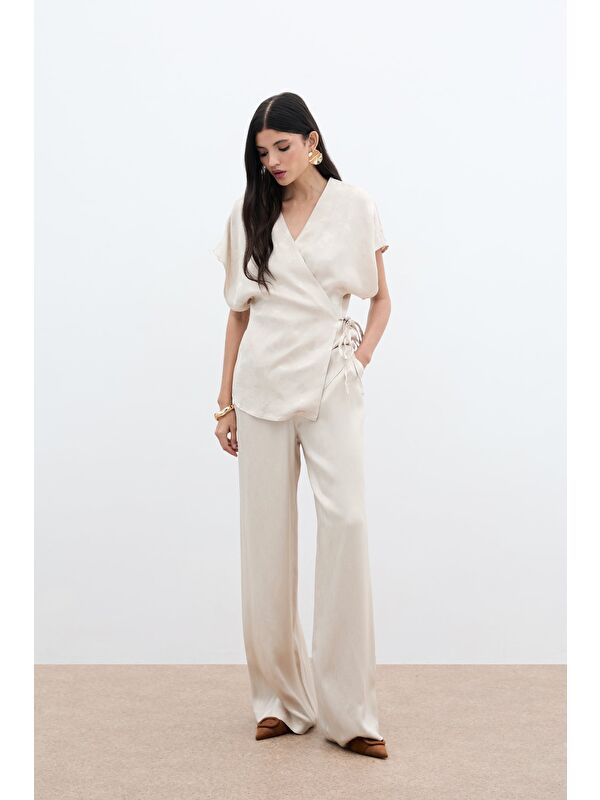 SATEEN Cepli Bol Pantolon - Bej