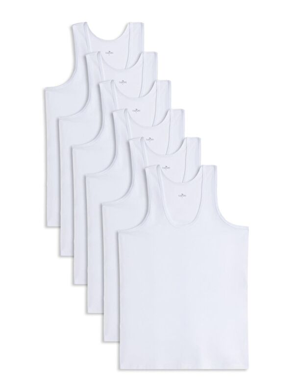 TUDORS 6 Adet Compact Penye Beyaz Erkek Atlet %100 Pamuk Standart Fit Normal Kesim 6'Lı Paket