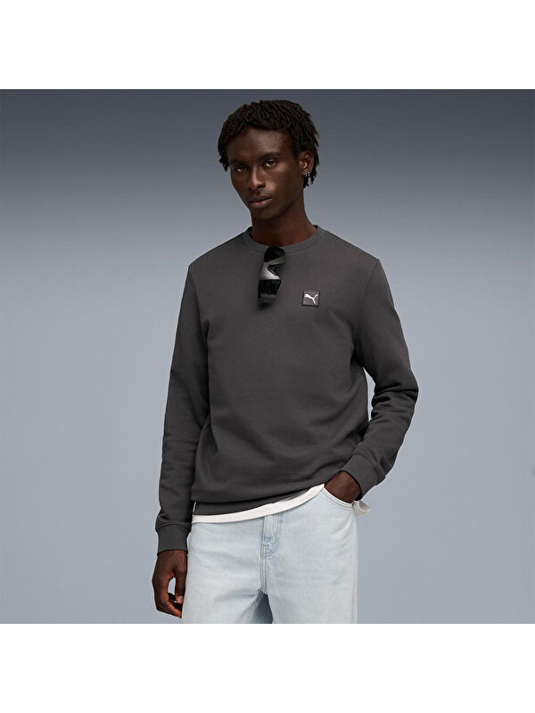 Puma Essentials Elevated Crew Erkek Gri Bisiklet Yaka Sweatshirt
