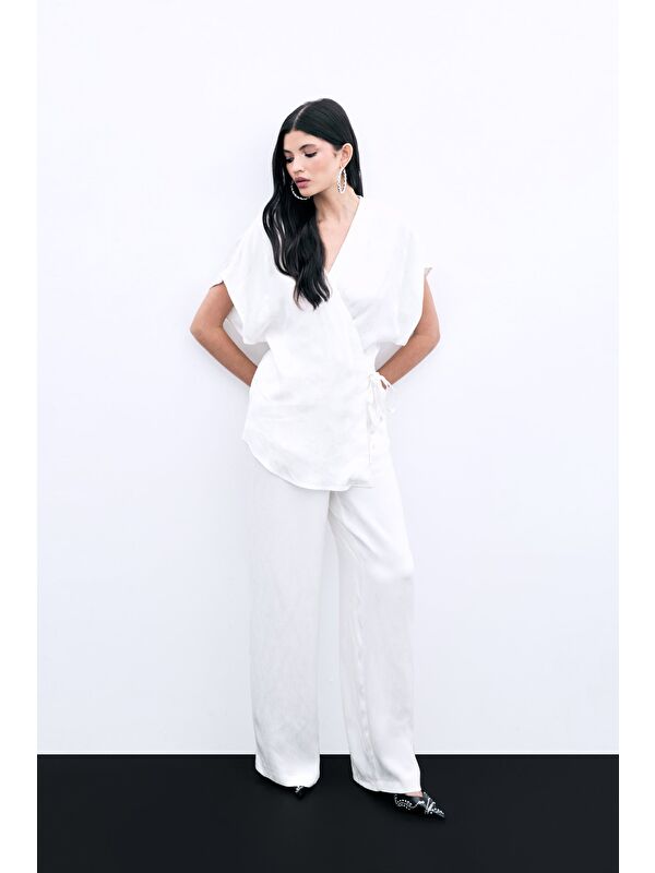 SATEEN Cepli Bol Pantolon - Ekru