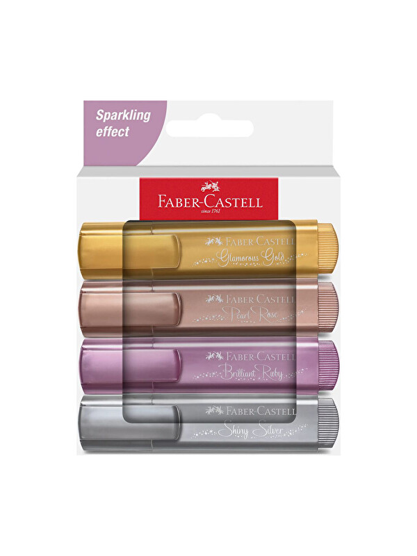 Faber-Castell Metalik 4'lü Karton Kutu Fosforlu Kalem Seti, ve Parlak Renkler