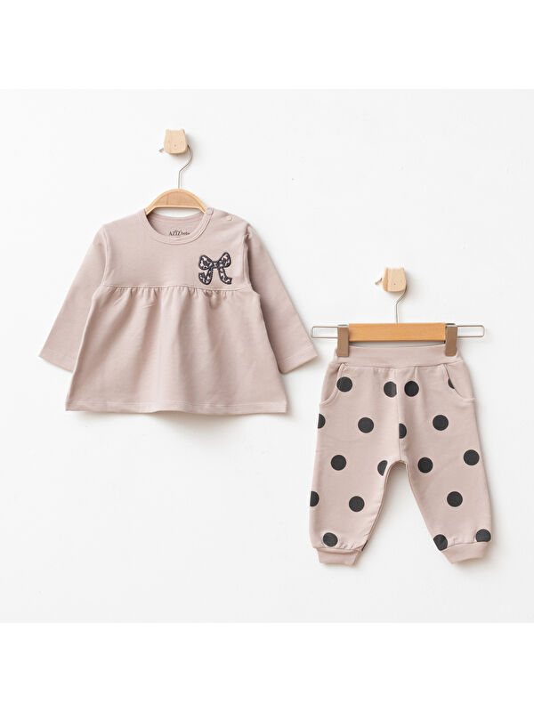 AZİZ BEBE Kız Bebek Nakışlı Sweatshirt Pantolon 2'li Alt Üst Bebek Takımı 3 Ay-36 Ay