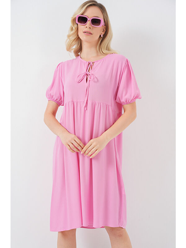 Bigdart Kadın Bağcıklı Midi Elbise 2575 - Pembe