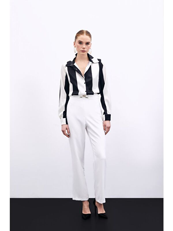 SATEEN Aksesuar Detaylı Pantolon - Ekru
