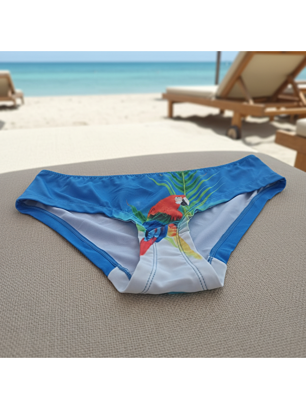 Bonbon Kadın Plaj Giyim Mavi Renk Baskılı Bikini Şort Alt Bb2724