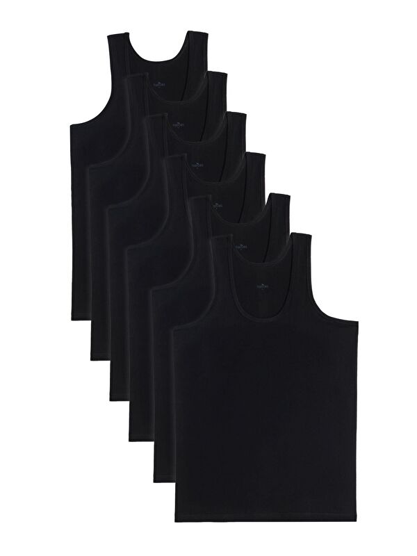TUDORS 6 Adet Compact Penye Siyah Erkek Atlet %100 Pamuk Standart Fit Normal Kesim 6'Lı Paket
