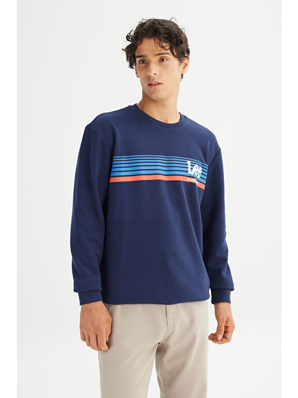 Lee Regular Fit Bisiklet Yaka Baskılı Lacivert Sweatshirt